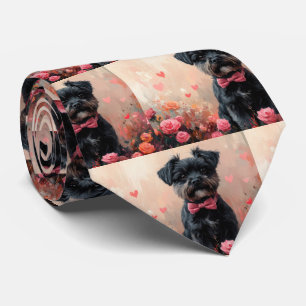 Cravate Affenpinscher avec des roses - Saint-Valentin