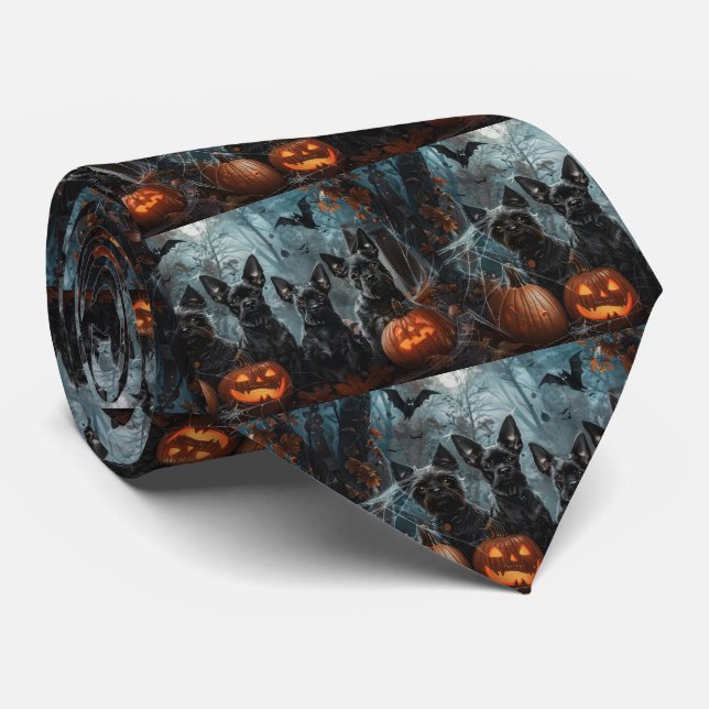 Cravate Affenpinscher Halloween nuit chien délice (Roulé)