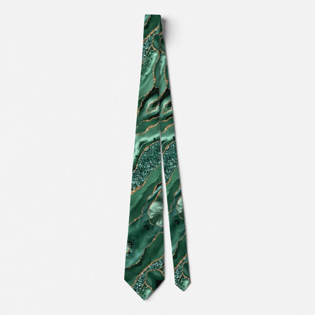 Cravate Agate Green Parties scintillant en or marbre émera (Devant)
