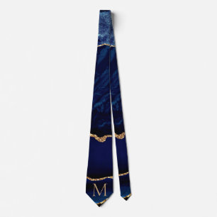 Cravate Agate Marine Blue Gold Parties scintillant Monogra
