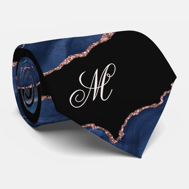 Cravate Agate Marine Blue Gold Parties scintillant Monogra (Roulé)