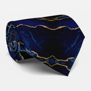 Cravate Agate Navy Blue Neck Tie Gold Glitter Marble Gift
