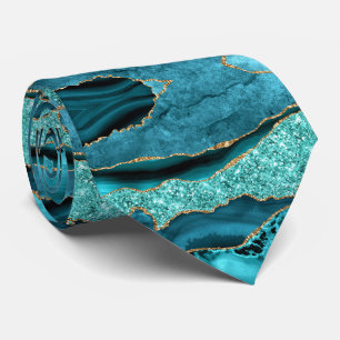 Cravate Agate Turquoise Blue Gold Parties scintillant Turq