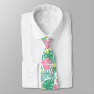 Cravate Ailani Hawaïen Hibiscus Tropical - Rose et Menthe