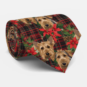 Cravate Airedale Noël Plaid Motif Rouge Vert