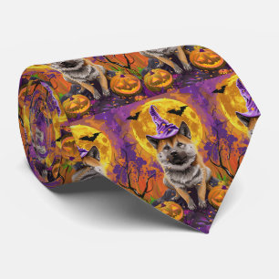 Cravate Akita Halloween sorcière et citrouille effrayants