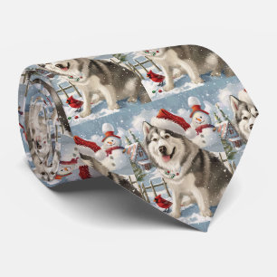 Cravate Alaskien Malamute Chien hiver Merveilles de Noël