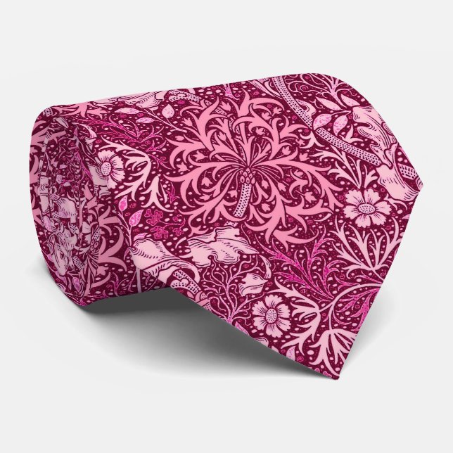Cravate Algue de Nouveau d'art florale, Bourgogne et rose (Roulé)
