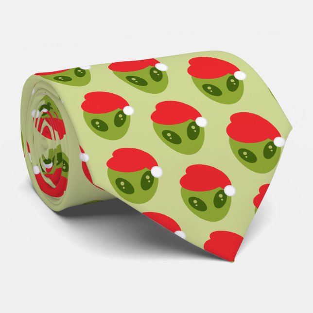 Cravate Alien vert mignon en Motif de Santa Hat (Roulé)