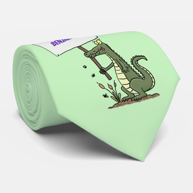 Cravate Aligator de crocodile drôle avec dessin animé (Roulé)
