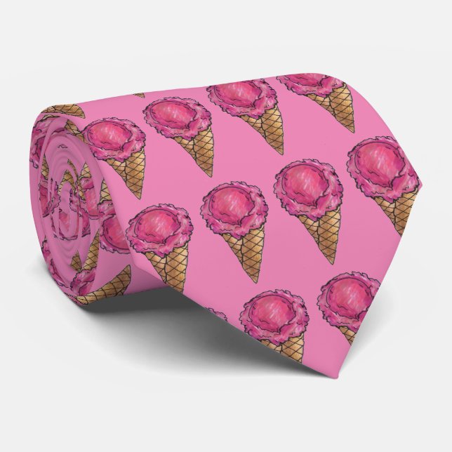 Cravate alimentaire Fraise Pink Ice Cream Waffe Co (Roulé)