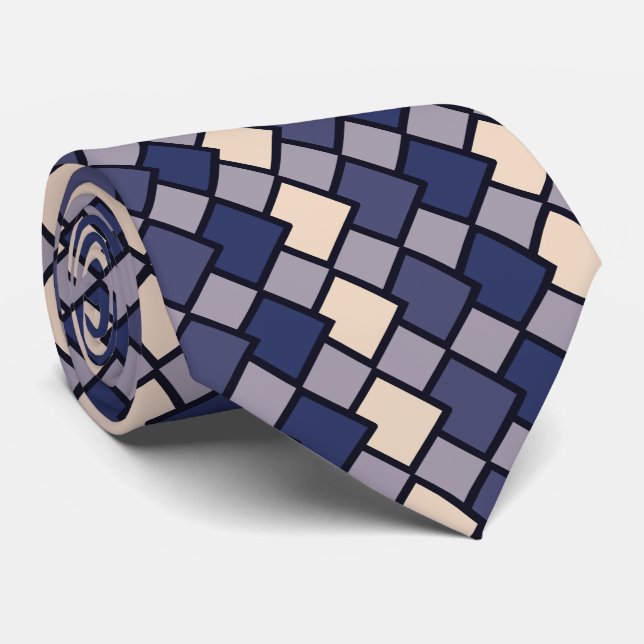 Cravate Amande bleu marine bleu forme géométrique diamant (Roulé)