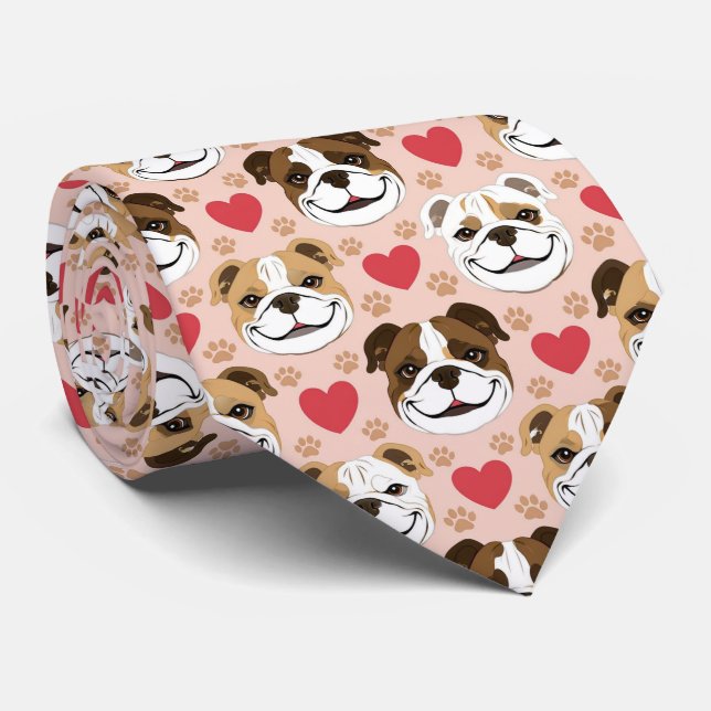 Cravate American Bulldog Valentine Hearts Pattern Dog Love (Roulé)