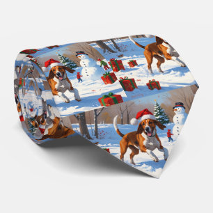 Cravate American English Foxhound Noël Festive Neige