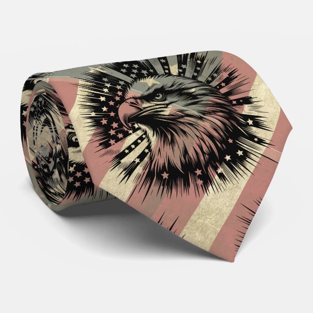 Cravate American Flag Grunge Bald Eagle Patriotique (Roulé)