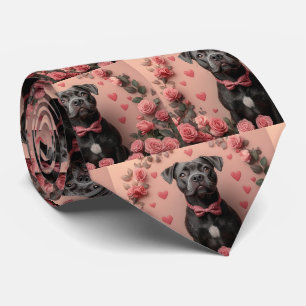 Cravate American Staffordshire avec Roses - Saint-Valentin