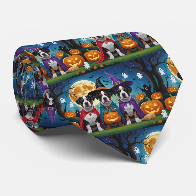 Cravate American Staffordshire Chien Citrouille Halloween  (Roulé)