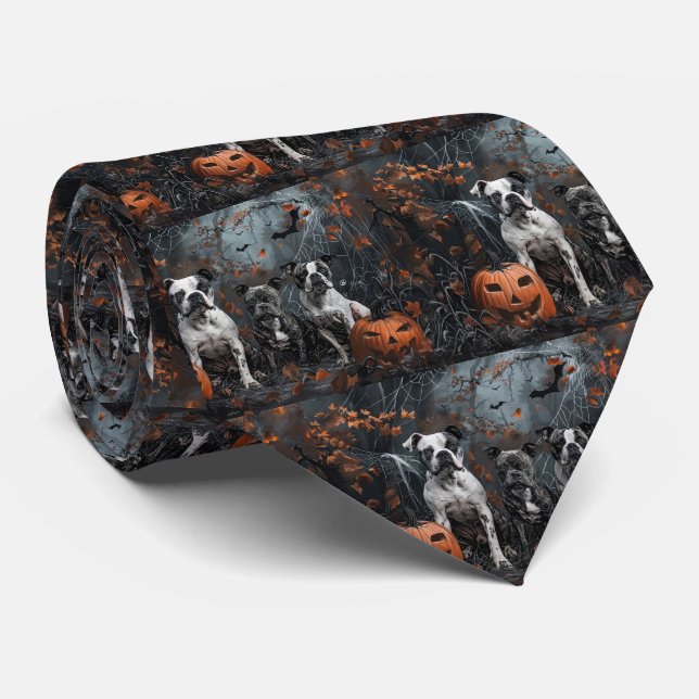 Cravate American Staffordshire Chien de nuit d'Halloween (Roulé)