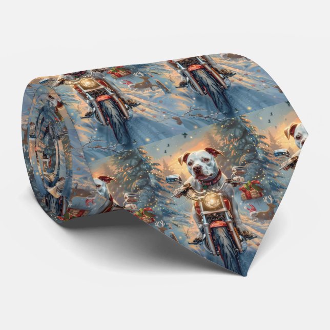 Cravate American Staffordshire équitation moto Noël (Roulé)