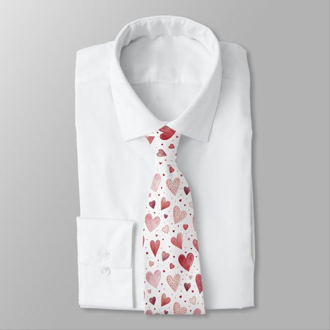 Cravate Amour en aquarelle - Motif du coeur lunaire (Attaché)