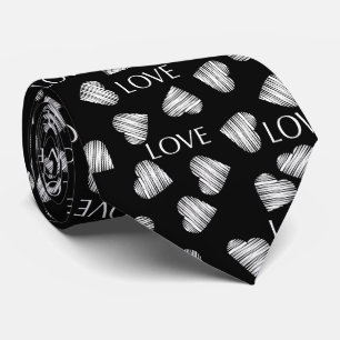 Cravate Amour sans coutures Valentines Jour noir noir blan