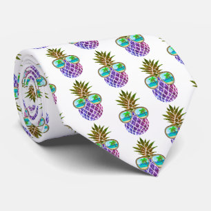 Cravate Ananas rose violet tropical