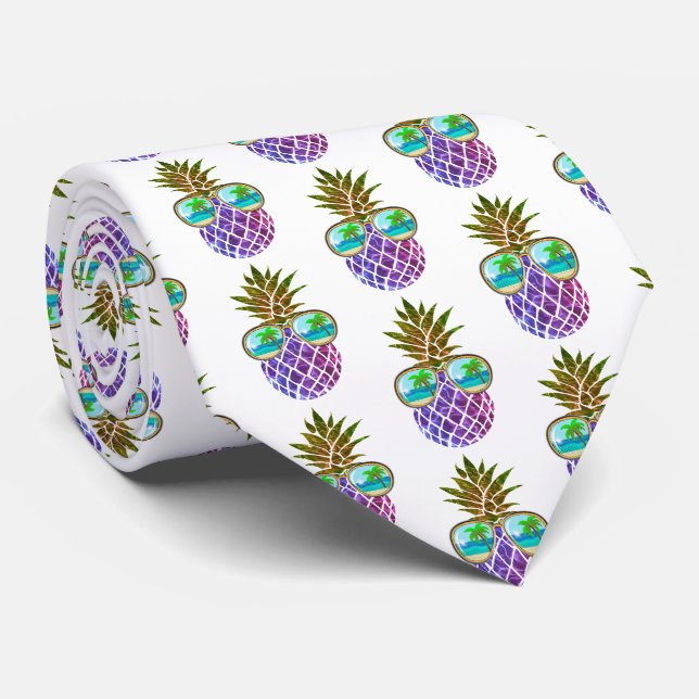 Cravate Ananas rose violet tropical (Roulé)