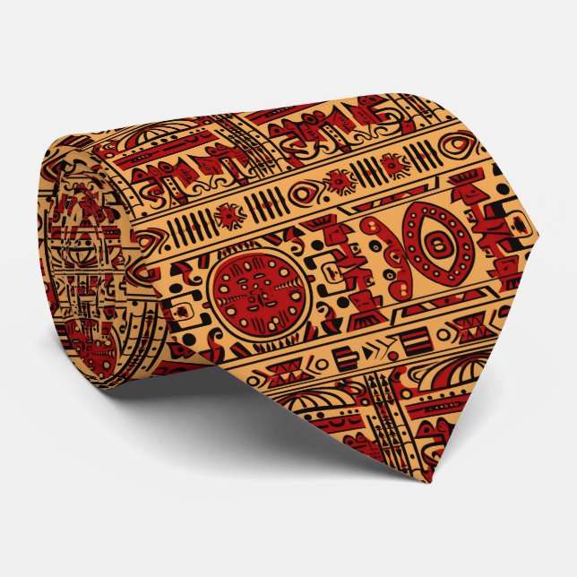 Cravate Ancien Motif tribal Rouge Jaune (Roulé)