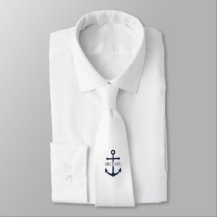 Cravate Ancre Bleu Marine Nom Personnalisé