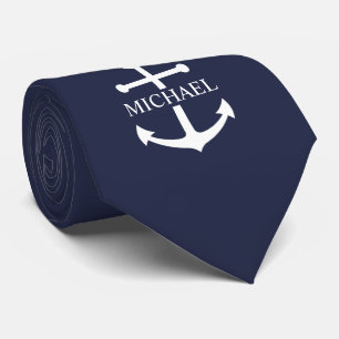 Cravate Ancre Bleue de Marine Nom Personnalisé