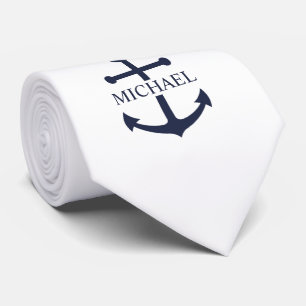 Cravate Ancre Bleue de Marine Nom Personnalisé
