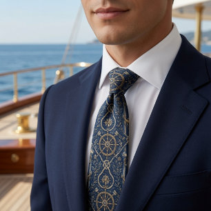 Cravate Ancre de luxe marine bleu et or