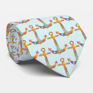 Cravate Ancre nautique Retro 60s Psychedelic voilier Cou