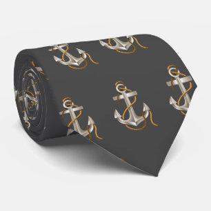 Cravate Ancres nautiques avec corde sur gris