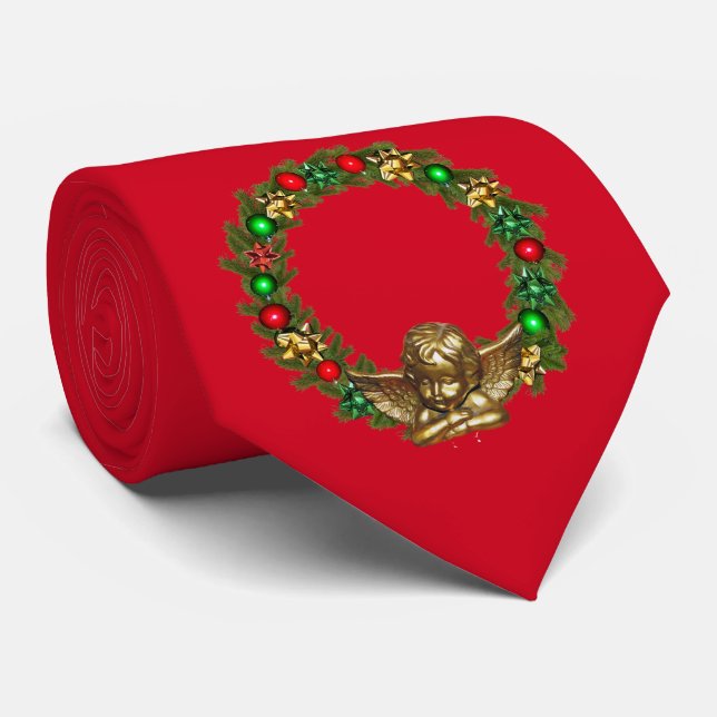 Cravate Ange de Noël et rouge de la couronne (Roulé)