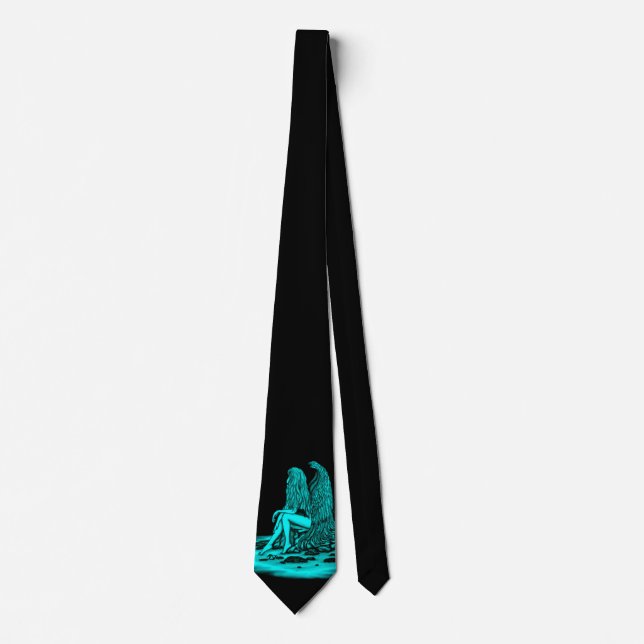 Cravate Angel, perdu dans la pensée, noir et vert Design (Devant)