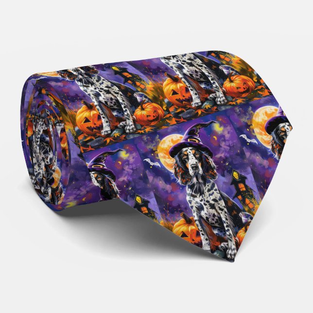 Cravate Anglais Setter Chien Halloween Sorcière Et Citroui (Roulé)