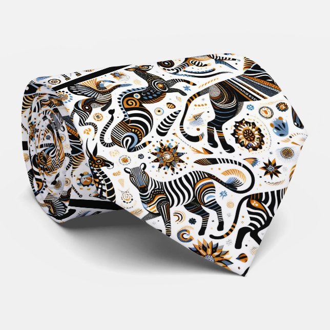 Cravate Animaux africains Imprimer Boho (Roulé)