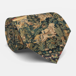 Cravate ANIMAUX D'IMAGINAIRE, CHEVAUX, BOIS Bleu Vert Flor