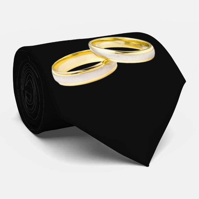 Cravate Anneaux Mariages or sur noir (Roulé)