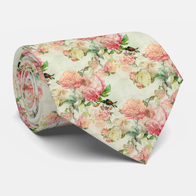 Cravate Antique Blush Peach rose Floral Rose Motif d'art (Roulé)