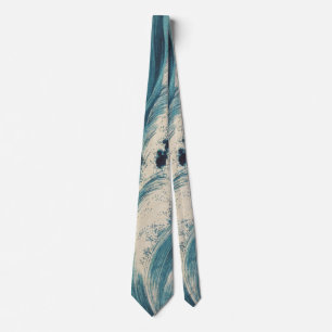 Cravate Antique Japonais Bleu Vagues Océan Imprimer