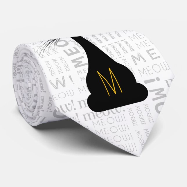 Cravate APAL : Chat noir monogramme (Roulé)