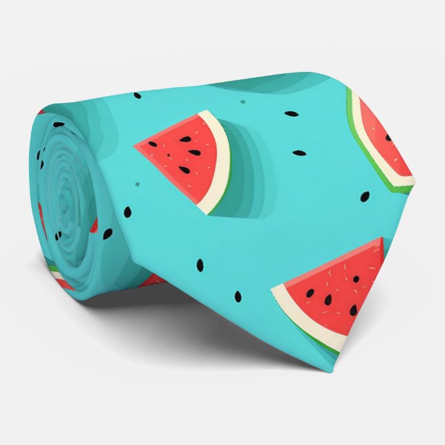 Cravate Aqua Blue Watermelon Fruit Melon d'été (Roulé)