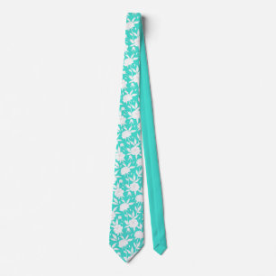 Cravate Aqua et blanc Mariage à motifs floraux