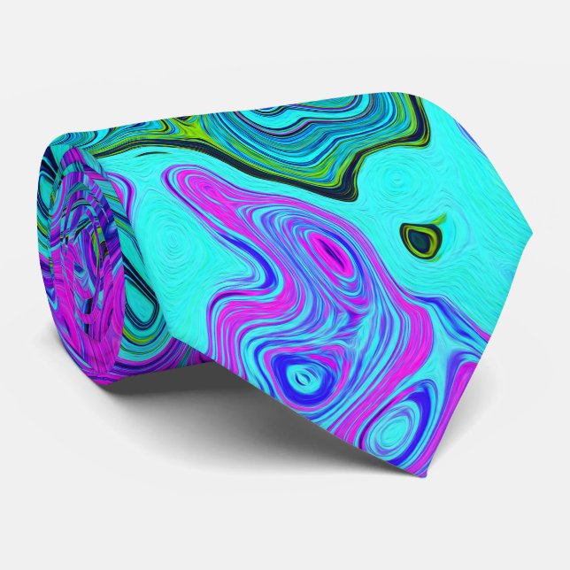 Cravate Aquamarine et Magenta Cool Retro Liquid Swirl (Roulé)