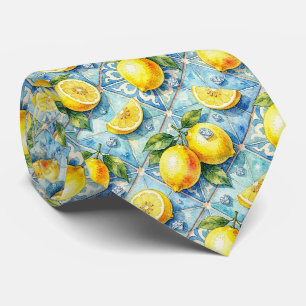 Cravate Aquarelle Amalfi Citron Méditerranée Diamants