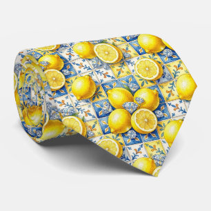 Cravate Aquarelle Amalfi Citron Méditerranée Diamants