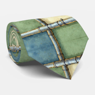 Cravate Aquarelle artistique Géométrique Bleu Vert Or