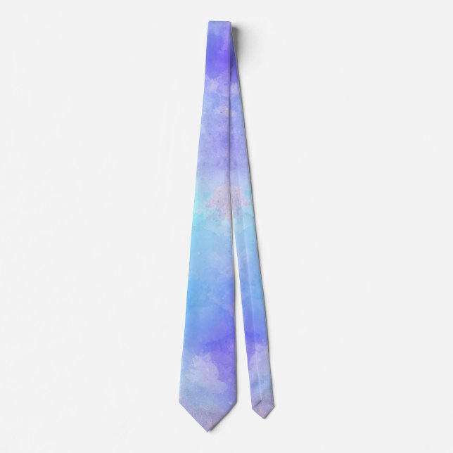 Cravate Aquarelle bleu turquoise violet (Devant)